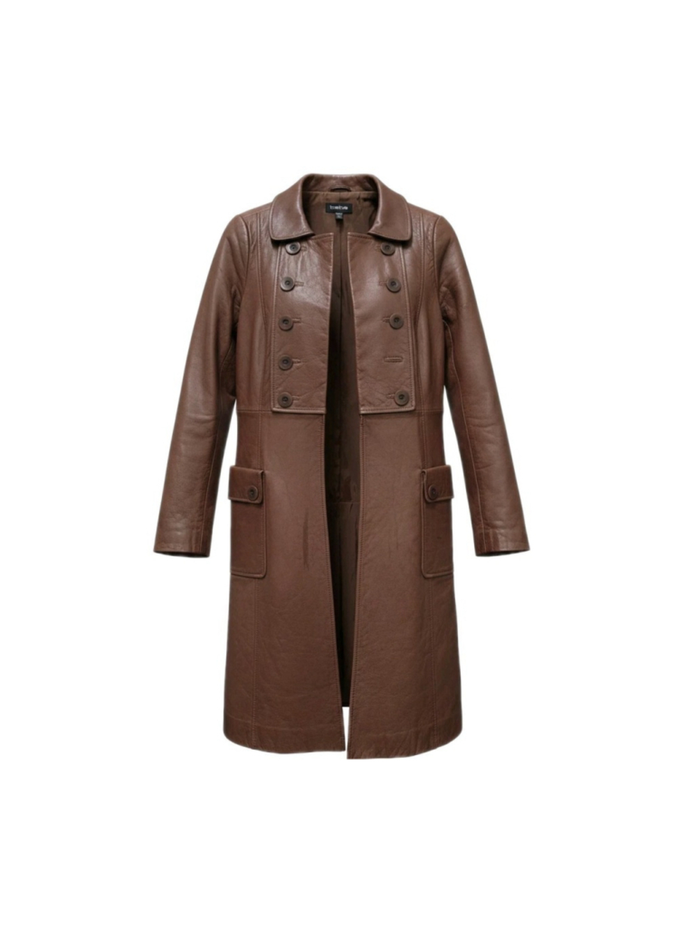 bebe Women's Brown Open Closure Genuine Soft Leather Overcoat Size Medium